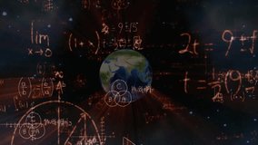 Opening on star field, 3D globe showing equations, formulas, beams illustrating global math links. Cosmology, data visualization, digital art, educational, scientific, futuristic, global analytics - Powered by Shutterstock - Get 15% off with code: PIKWIZARD15