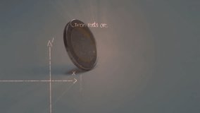 Upward flicking coin flipping and spinning against chalkboard, wobbling landing showing momentum. Rotation, physics, dynamics, education, mathematical, abstract, motion - Powered by Shutterstock - Get 15% off with code: PIKWIZARD15