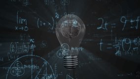 Neon formulas drifting around translucent bulb housing rotating brain while rays illuminating idea. Innovation, intelligence, technology, neuroscience, abstract, futuristic, visualization - Powered by Shutterstock - Get 15% off with code: PIKWIZARD15