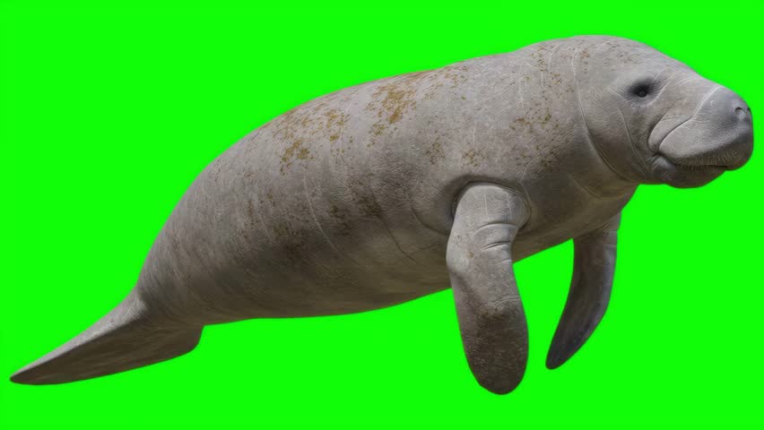 Watch a serene manatee swim gently. A calming scene that showcases the beauty of these gentle giants against a vibrant green screen background, perfect for educational content.
