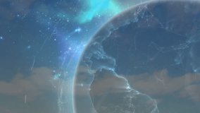 network lines appearing on rotating globe glowing lights pulsing beams showing global connectivity. Geography, visualization, technology, innovation, communication, digital, futurism - Powered by Shutterstock - Get 15% off with code: PIKWIZARD15