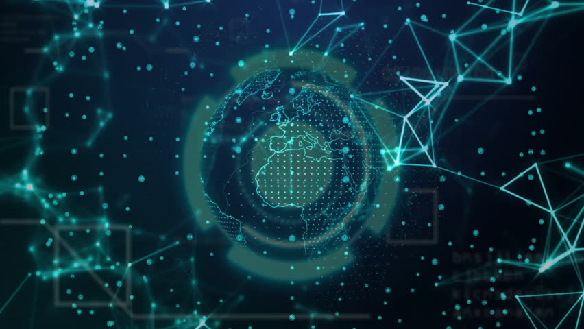 Upon sequence starting 3D globe rotating clockwise while displaying regions with pulsing data rings. Futuristic, technology, data visualization, global network, digital interface, connectivity, - Powered by Shutterstock - Get 15% off with code: PIKWIZARD15