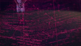 Shifting ball to thigh, soccer player juggling with red grid-helix tracing for sports analytics. Athletic, technology, futuristic, motion, performance, training, digital - Powered by Shutterstock - Get 15% off with code: PIKWIZARD15