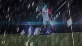 Soccer attacker tapping ball sports tech overlaying until defender sliding tackle rewinding helping. Athletic, competition, digital, strategy, teamwork, innovation, night - Powered by Shutterstock - Get 15% off with code: PIKWIZARD15