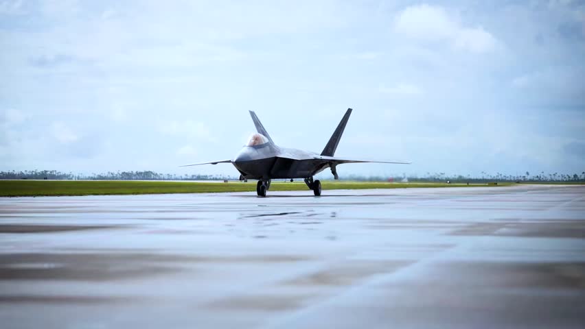 American military fighter plane , Military base.F-22 raptor