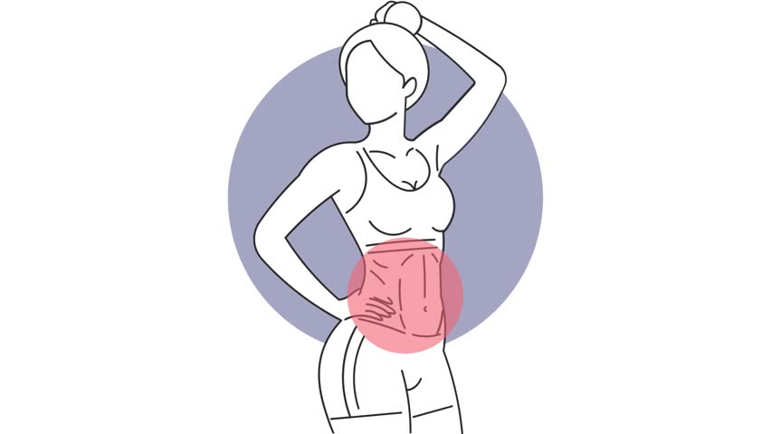 Vector illustration of fitness woman with defined abs in confident pose