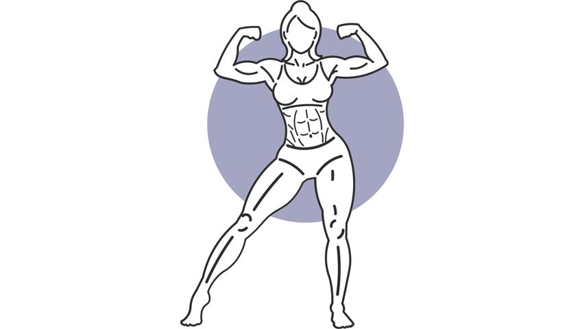 Vector illustration of muscular woman in strength pose with athletic and defined body