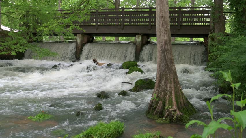 Small waterfall at the Maramec spring River in Southern Missouri Ozarks