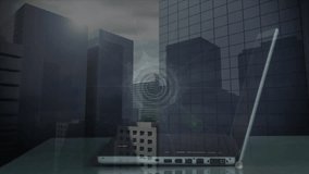 Hand entering scene typing on slim laptop activating holographic globe rotating with network nodes. Technology, innovation, connectivity, digital, urban, futuristic, business - Powered by Shutterstock - Get 15% off with code: PIKWIZARD15