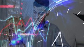 Doctor making notes and patient watching health data overlays syncing clock hand for understanding. Medical, analytics, modern, healthcare, professional, communication, technology - Powered by Shutterstock - Get 15% off with code: PIKWIZARD15