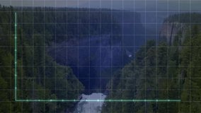 Jagged segment starting graph lines rising over canyon waterfall, visualizing trends fading overlay. Nature, data visualization, aerial scenery, environmental, technology, analytical, scenic - Powered by Shutterstock - Get 15% off with code: PIKWIZARD15