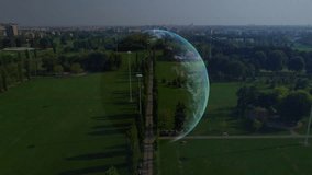Globe materializing over park showing bars and lines rising and dipping, depicting market trends. Global, finance, analytics, technology, data, modern, urban - Powered by Shutterstock - Get 15% off with code: PIKWIZARD15