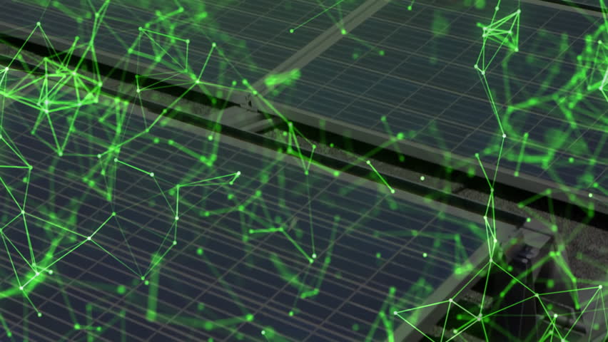 Green network overlay pulsing over solar panels, guiding technician checking voltage using meter. Renewable, technology, innovation, sustainability, engineering, digital, energy - Powered by Shutterstock - Get 15% off with code: PIKWIZARD15