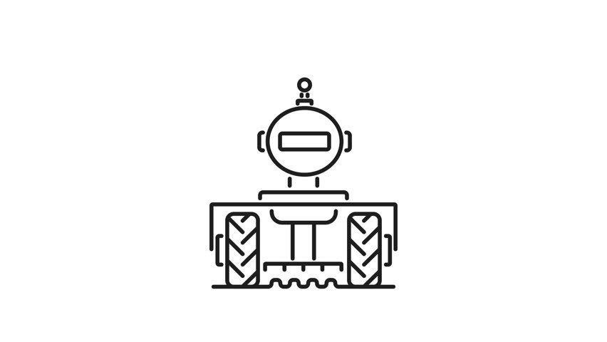 Agricultural robot icon animation. Agricultural robot icon featuring a line drawing of a robotic agricultural vehicle. Suitable for technology and farming related designs.