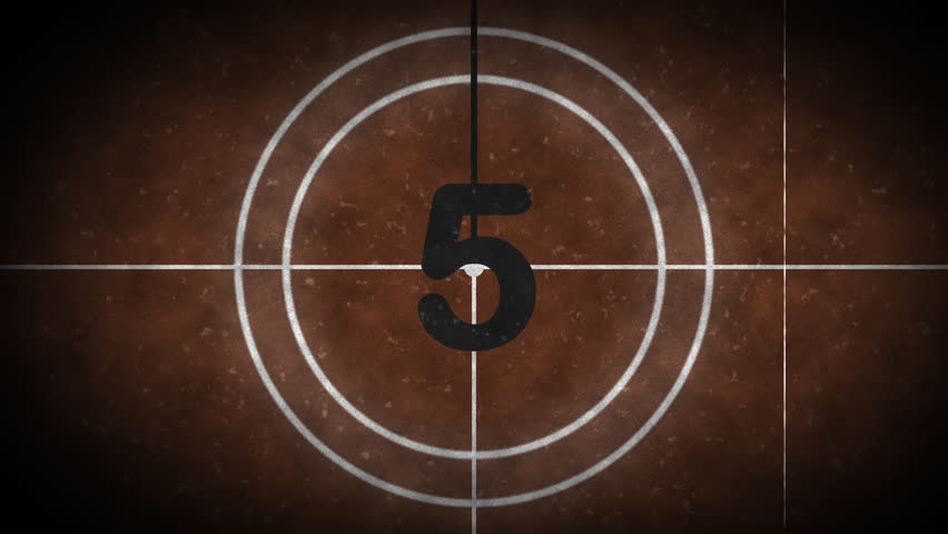 Brown and black old film vintage countdown 5s. Good for movie trailers, videos, presentations, or websites.