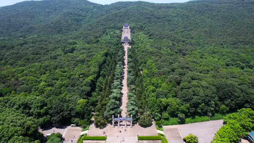 Aerial view of Zhongshan Mausoleum Zhongshan Ritual Hall showcasing the beautiful landscape and historical architecture in Nanjing
