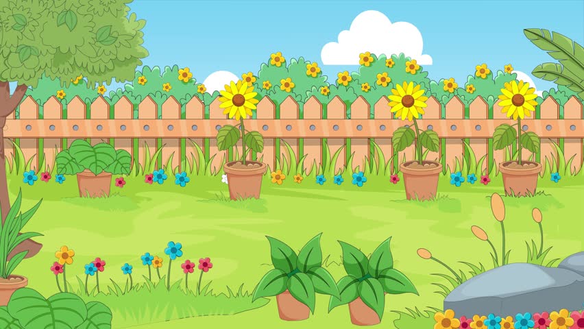 Cartoon Garden landscape background looped 4k