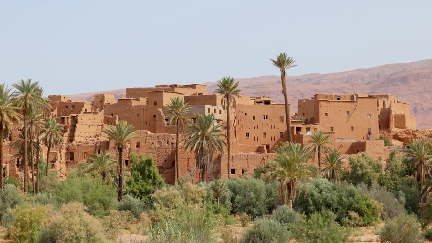 Scenic panoramic landscape views of the Tinghir oasis, Morocco