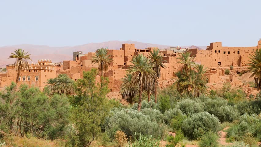 Scenic panoramic landscape views of the Tinghir oasis, Morocco