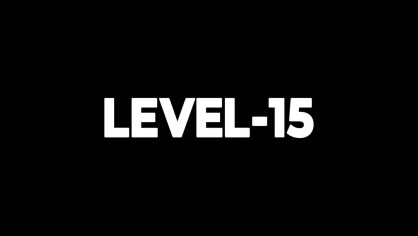 LEVEL-15 Bold Text on black background – minimalist monochrome typography label.