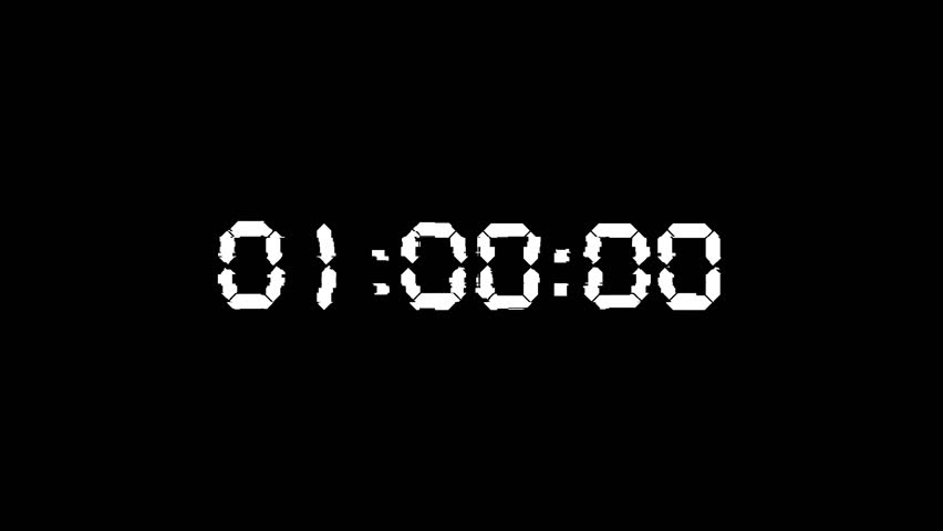 1 minutes countdown timer glitch Effect black background.