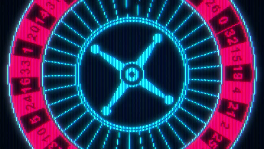 Pixel art of casino roulette rotation. The casino wheel is spinning. Concept of online betting and gambling. 8 bit dandy style motion graphics background