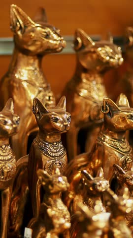 HURGHADA, EGYPT - OCTOBER 24, 2018: close-up, various souvenirs made of stone, wood, glass and metal, in the gift shop for tourists