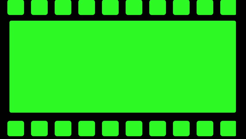 Looping green filmstrip animation sliding right with flat, bold style. Ideal for video overlays, editing templates, or retro cinema transition effects.