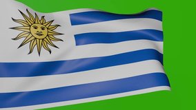 National flag of Uruguay waving on green screen. Uruguay flag animated. - Powered by Shutterstock - Get 15% off with code: PIKWIZARD15