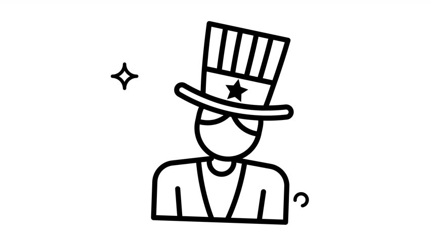 Animated Made in uk a Uncle sam wearing a top hat Outline style.