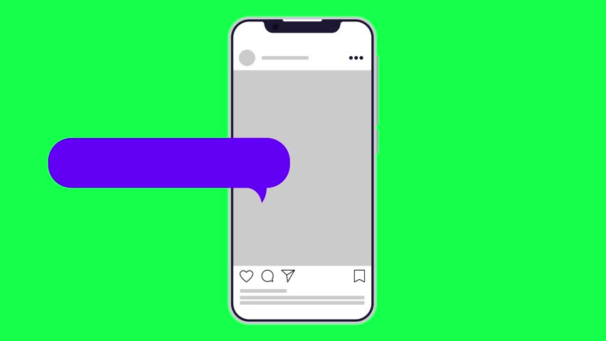 4K animation of blank chat bubbles popping up alternately on a smartphone screen with green screen background, ideal for messaging templates and social media mockups.