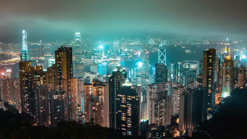 Night View of Hong Kong Cityscape Skyline Panorama