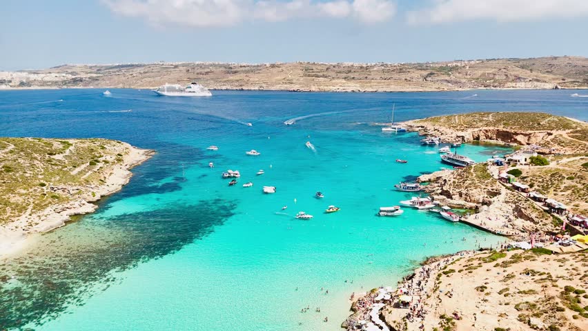 A breathtaking top-down view of Comino Blue Lagoon, capturing Malta summer beauty from above