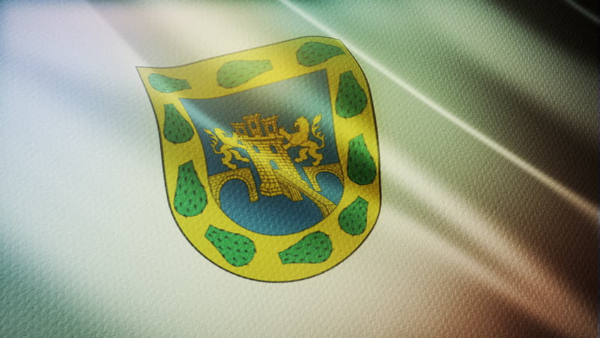 Mexico City (Capital of Mexico, in North America) flag waving in the wind with moody lighting and highly detailed fabric texture. Close-up of up Mexico City flag. 