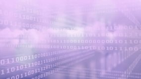 Violet cloudscape starting with scattered binary digits stretching into converging data flow tunnel. Futuristic, technology, digital, abstract, innovation, cyber, data - Powered by Shutterstock - Get 15% off with code: PIKWIZARD15