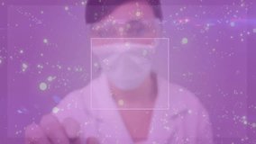 Researcher raising hand activating square tapping hologram charts rotating DNA helix for gene study. Science, innovation, technology, futurism, data, biomedical, visualization - Powered by Shutterstock - Get 15% off with code: PIKWIZARD15