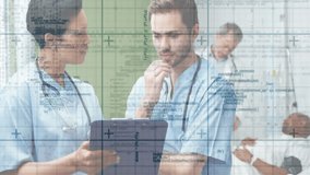 Two nurses tapping tablet and reviewing patient data in consultation while doctor checking vitals. Medical staff, clinical teamwork, digital health, patient care, professional collaboration, - Powered by Shutterstock - Get 15% off with code: PIKWIZARD15