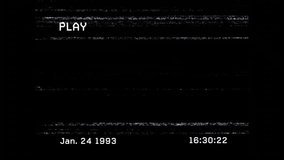 VHS PLAY flashing 1993 timecode neon wireframe forming rotating frame collapsing for retro look. Cyberspace, digital art, vintage, geometric, futuristic, motion graphics, abstract - Powered by Shutterstock - Get 15% off with code: PIKWIZARD15