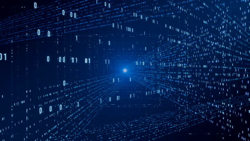 Futuristic, cyber space, big data, abstract digital data, binary code. Zero and one, sequence, program, science, futuristic and technology. 3D animation