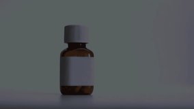 After one second red capsules falling around bottle, overlay visualizing grid and bars updating. Pharmaceutical, analytics, data visualization, health, technology, innovation, minimalistic - Powered by Shutterstock - Get 15% off with code: PIKWIZARD15