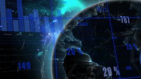 Dim 3D globe rising under glow, sliding bar charts fading percentages, rotating, visualizing trends. Geography, technology, data, visualization, analytics, digital, futuristic - Powered by Shutterstock - Get 15% off with code: PIKWIZARD15