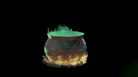 Glowing Green Potion Boils in Bronze Cauldron Over Fire - Powered by Shutterstock - Get 15% off with code: PIKWIZARD15