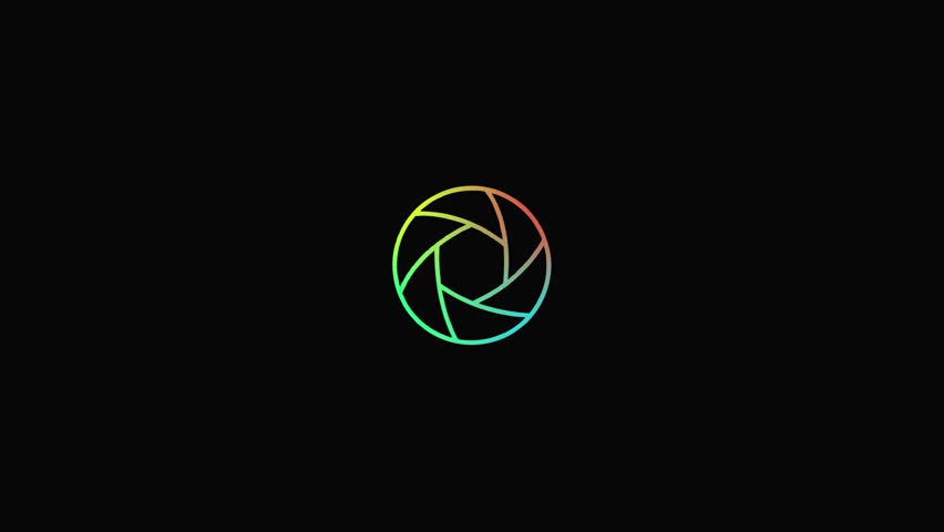 Camera lens aperture rainbow icon animation with 4k