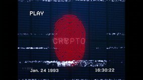 Interface initiating fingerprint scan with glitch bars, red code lines cascading on crypto auth UI. Technology, cybersecurity, biometrics, digital, interface, data, surveillance - Powered by Shutterstock - Get 15% off with code: PIKWIZARD15