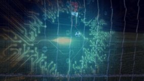 Soccer player initiating data streams weaving over ball and net while neon dollar shaping finance. Sports, technology, digital, innovation, futurism, athletic, stadium - Powered by Shutterstock - Get 15% off with code: PIKWIZARD15