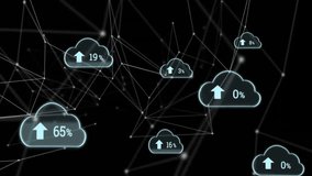 Starting cloud upload icons floating on node network updating percentages reaching completion. Cloud, data, progress, technology, digital, network, synchronization - Powered by Shutterstock - Get 15% off with code: PIKWIZARD15