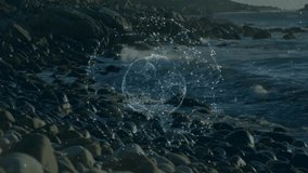 Glowing nodes emerging on rocky beach initiating sphere forming, rotating slowly for digital effect. Geometric, futurism, digitalart, abstract, technology, minimalism, innovation - Powered by Shutterstock - Get 15% off with code: PIKWIZARD15