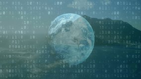 After pause line chart tracing water beneath binary code and globe visualizing market trend. Global, mountain, water, digital, data, analysis, technology - Powered by Shutterstock - Get 15% off with code: PIKWIZARD15