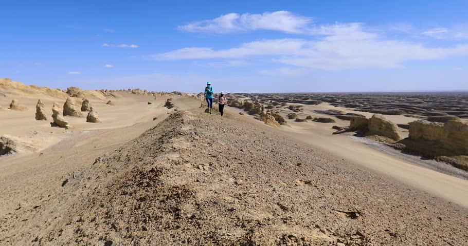 Trail runners cross country running in the desert