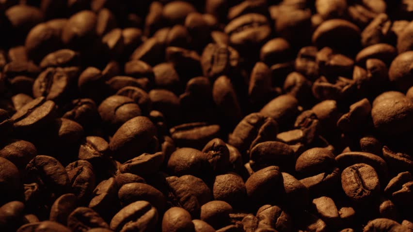 Warm brown coffee beans are poured, stirred, and mixed inside a professional coffee roaster, creating a visually appealing display of the roasting process